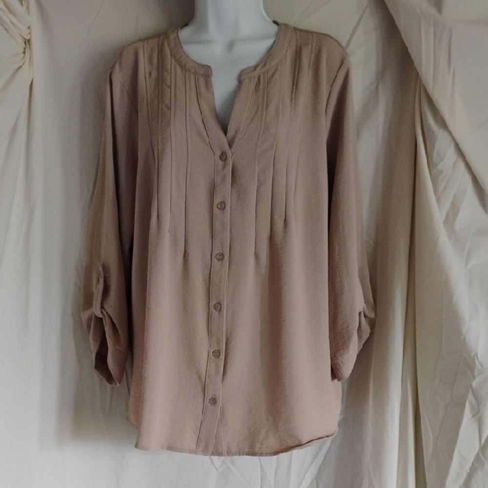 Chic Beige Button-Up Blouse